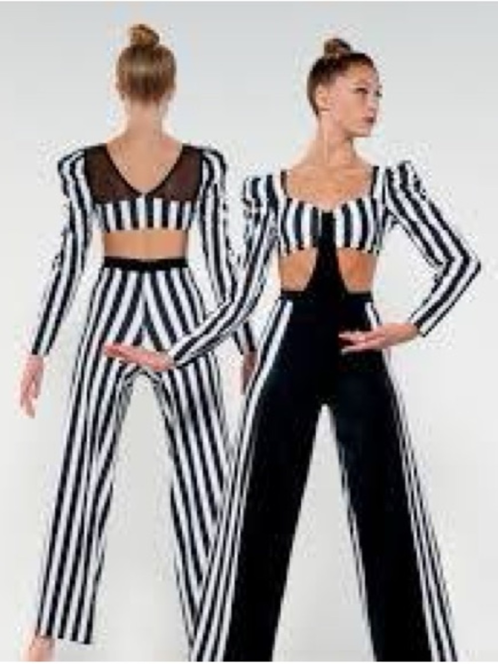Kelle Space Between Striped Black & White Long-Sleeve Dance Costume CM